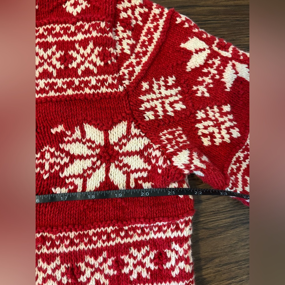 Vintage Ralph Lauren Hand-Knit Red and White Snowflake Sweater Cotton XL - Picture 7 of 9
